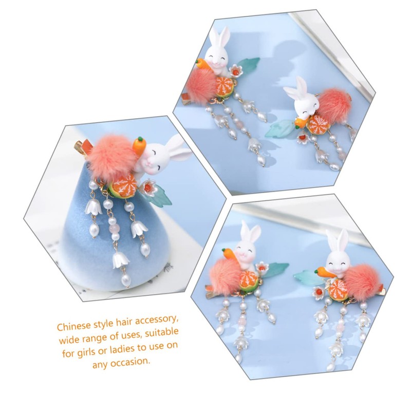 IWOWHERO 2Pcs Rabbit Hairpin with Dangle Tassel Cute Bunny Hair