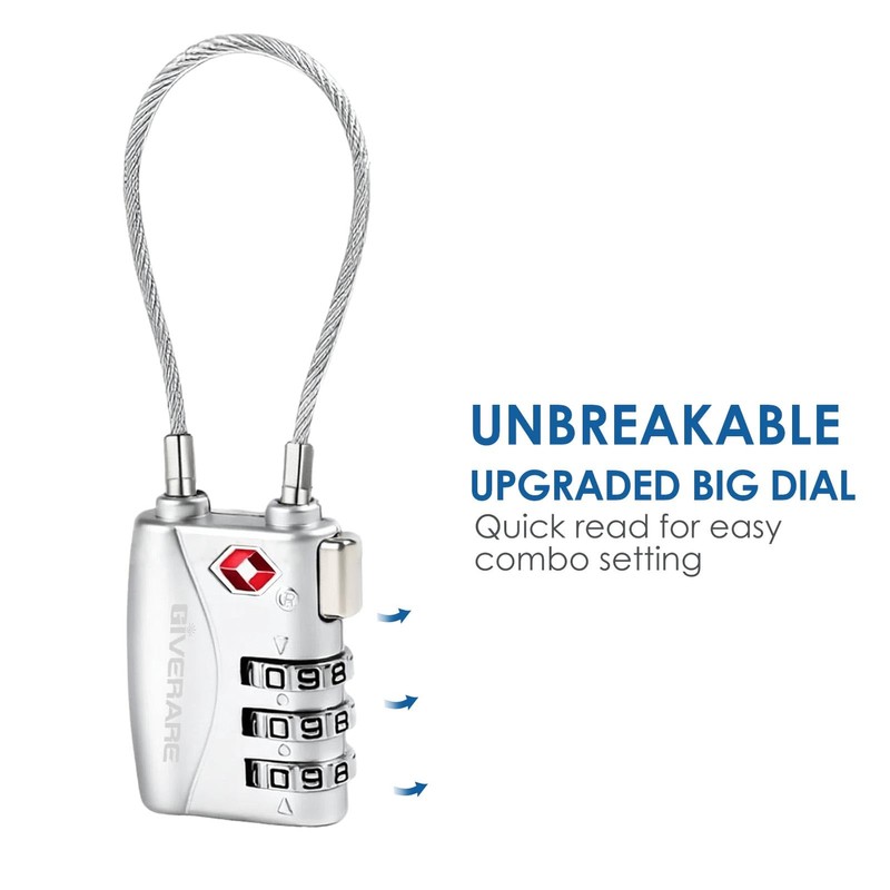 2 Pack TSA Approved Travel Luggage Locks, Long Cable Combination