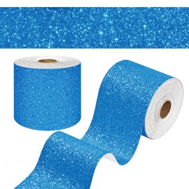WESTICK Blue Glitter Bulletin Board Borders Self Adhesive Blue Glitter Wallpaper Border Shiny Decorative Glittery Contact Paper for School Office Chalkboard Home Wall Decor Crafts Gifts DIY 4" x 394"