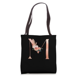 Cute Monogram Initial Coloured Letters Flowers Capital M Tote Bag