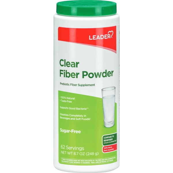 Leader Prebiotic Fiber Supplement Powder for Digestive Health, 100% Natural Daily Fiber Powder, Sugar-Free, Taste-Free, Unflavored, 62 Servings (8.7 OZ)