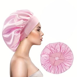 IMAXWAVE Cuffia in raso per dormire capelli ricci con ampia fascia elastica anti crespo protezione riccioli e ritenzione di umidità per donne e ragazze, cuffia da doccia, elastico, rosa