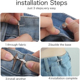 Four-Pointed Star Jeans Buttons Pins, 4 Pairs Waist Tightener Clips, Jean Tightening Clips Jeans Waist Tightener, Adjustable Button Pins Detachable, Button Adjuster for Pants, Skirts