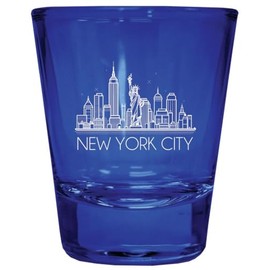 R and R Imports New York City, New York Souvenir Engraved Full Color 2oz Shot Glass Blue Single