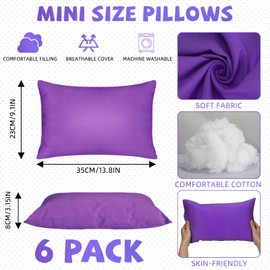 Kigley 6 Pack Mini Kids Pillows for Daycare Small Travel Pillow 14 x9 Kids Pillow Small Children Pillows Soft Small Pillows Travel Nap Pillow for School Nap Time Pet Neck Lumbar(Purple)