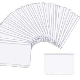 Sdhgerh Pack of 20 Waterproof Document Wallets A5 6-Hole Binder Pockets with Zip Document Folder PVC Zip Bag for Filing Documents Photo 15 x 21 cm