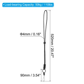 PATIKIL 2PCS Paracord Lanyard 520mm Necklace Keychain Cord Metal Clasp Hook Ring Strap for Key Whistle ID Card Badge Holder Black