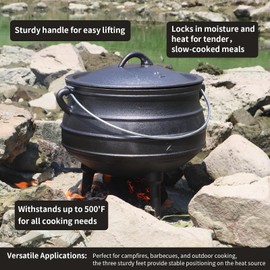 Mabeeze Cast Iron Potjie Cauldron, 6 Qt, 3-Legged Dutch Oven Pot with Lid - includes Lid Lifter and Holder - Pre-Seasoned - for Outdoor Cooking