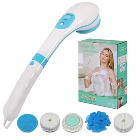 OWIIZI Electric Bath Brush Back Scrubber for Shower, Detachable Long Handle Exfoliating Face Cleansing Silicone Massager, 5 Brush Heads, 6 Speeds, Deep Clean Electronic Body Brushes for Men Women