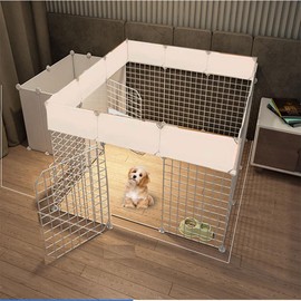 Dog Playpen Indoor with Door, DIY Puppy Play Pen Portable Metal Wire Yard Fence Small Animal Exercise Cage for Big-Sized Dog (White(Big