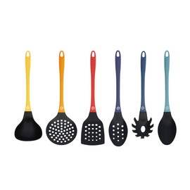 MasterChef Kitchen Utensils Set, 6 Piece Cooking Tools Made From Non Scratch, Heat Resistant Nylon with Stylish Multi Coloured Soft Touch Handles and Hanging Loop