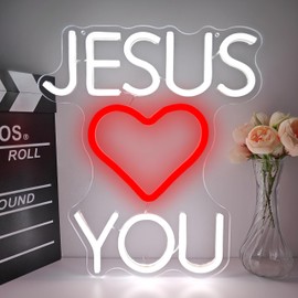 Jesus Loves You Neon Sign for Wall Decor Led Sign Dimmable Christian Neon Light Religious Light Up Sign for Home Classroom Christ Living Room Bedroom Jesus Gift