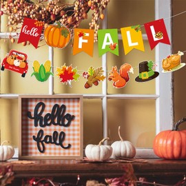Decoración de otoño de Acción de Gracias, pancarta de hola otoño, pancarta de cosecha de otoño, pancarta de fiesta de otoño, guirnalda de hojas de arce de calabaza de otoño, para otoño, Acción de Gracias, chimenea, decoración del hogar para interiores y 