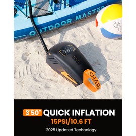 OutdoorMaster Shark 3 Paddle Board Pump Electric - 3'50" Fast Inflation, 20PSI 74Wh Rechargeable SUP Air Pump- Auto-Off & Deflation, 12V/15.8V DC & Type-C Input, 8 Nozzles for Inflatables, Boats,Kites