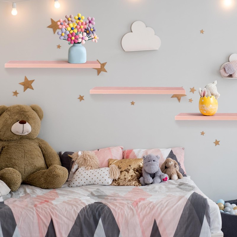 Youyole 3 Pack Pink Floating Shelves for Wall 16 Inch