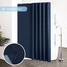 Furlinic Shower Curtain 78x78 Polyester Bath Navy Blue Water Resistant Curtains Anti Mould 200cm Drop Weighted and Extra Wide for Bathtub in Wet Room Bathroom.