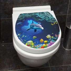Shell Decoration Removable Toilet Seat Sticker Ocean Forest Sky Fish Vinyl Decal Bathroom Decor A Comfortable and Environmentally Nice Processing Eco-Friendly Bathroom Accessories,Toilet Accessories