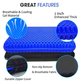 Helishy Gel Seat Cushion for Long Sitting, Extra Thick Gel Cushion for Wheelchair Sof...