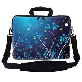 Meffort Inc 17 17.3 inch Neoprene Laptop Bag Sleeve with Extra Side Pocket, Soft Carrying Handle & Removable Shoulder Strap for 16" to 17.3" Size Notebook Computer - Blue Swirl Design