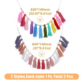 HOBBIESAY 2 Style Woolen Yarn Tassel Garland Rainbow Color Wall Hanging Ornament Boho Style Tassel Banner Pennant Wood Round Beads Tassel Wall Garland for Nursery Bedroom Wall Decoration