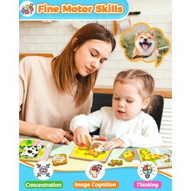Benresive Wooden Toddler Puzzles, 8pcs Animal Montessori Toys for 1-3 Year Old Boys & Girls, Learning Educational Preschool Toys, Great Gifts for 1 2 3 Year Olds