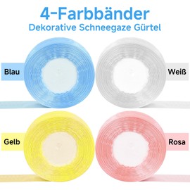 Vipuikos 4 Rolls of Organza Ribbon, Gift Ribbon, White, 20 mm x 45 m, 4 Colours, Chiffon Christmas Set, Transparent Romance, Ribbons Colourful for Crafts, Wedding, Decorative, Party