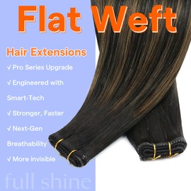 Full Shine Weft Hair Extensions Real Human Hair Color 1B/6/1B Off Black Ombre to Chestnut Brown with Black Sew In Hair Extensions Remy Human Hair Straight Weft Extensions 24 Inch 80 Grams
