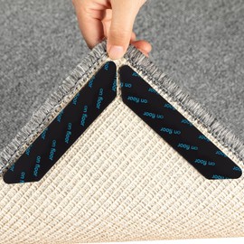 8-Pack Gripper for Rug for Hardwood Floors and Tiles: Double-Sided Reusable Rug Carpet Tape. Anti-Slip Tape Grips Area Rugs, Non-Slip Rug Pads Prevent Sliding, Curling, and Bunching