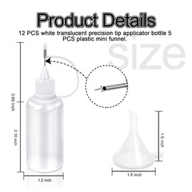 YGDZ Precision Tip Applicator Bottles, 12 Pcs 1oz Needle Fine Tip Glue Bottles Precision Applicator Bottles with 5 Mini Funnels
