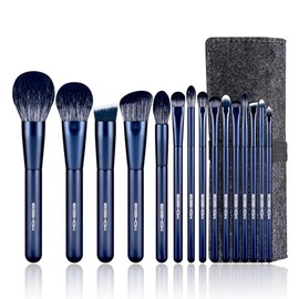 EIGSHOW - Juego de brochas de maquillaje profesional para base, correctores en polvo, sombras de ojos, maquillaje, 15 piezas para ojos, cara, crema líquida, kit de brochas de cosméticos (azul)