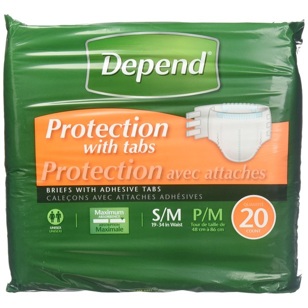 Depend Protection with Tabs, Maximum Absorbency, Small/Medium, Case/80 (4/20s)