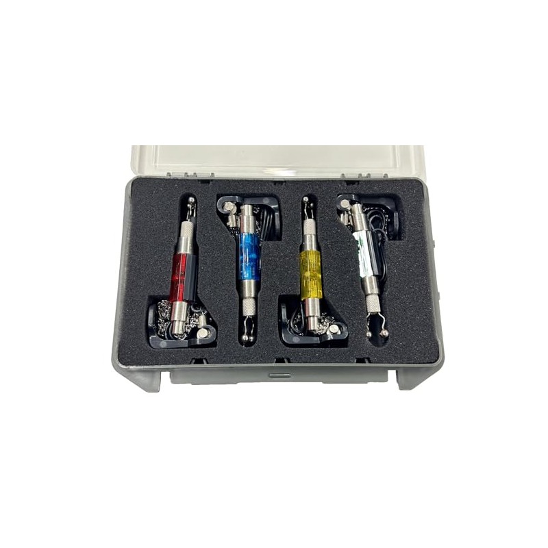 4 illuminated Bite Indicators in case. Coloured Glass Red, Yellow,