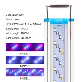 Ultra-thin Aquarium Light LED Light 8 Watts for 7 to 12 Inch Fish Tank Light Three Color Modes Adjustable Fish Tank Light with Extendable Bracket