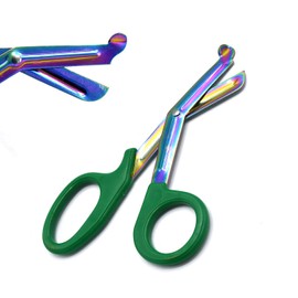 Heavy Duty Fluoride Coated Nurse Doctor Medical Paramedic Trauma Shears Scissors 7.25" (ODM) (GREEN MULTI COLOR BLADE)