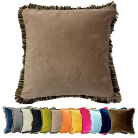 Ragged Rose Felicity Fringe Velvet Cushion Cover - 50cm x 50cm Covers with Zip-Fastening - Living Room & Bedroom Accessories - Mink Taupe