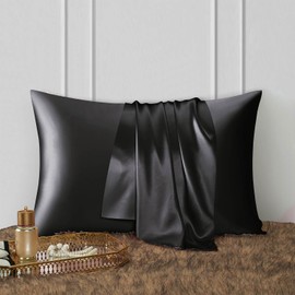 DISANGNI 100% Natural Mulberry Silk Pillow case for Hair and Skin with Hidden Zipper 22 Momme Both Sides Real Silk Pillow Case (2pc King Size 20" x36" Black)
