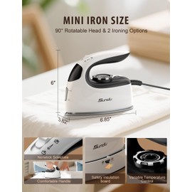 Sundu Mini Steam Iron, Mini Travel Steam Iron, Small Portable Clothes Mini Iron with Rotary Temperature Control, Safety Base for Travel, Quilting & Sewing | Mini Iron for Sewing, White
