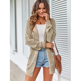 ZAFUL Summer Cardigans for Women Lightweight Crochet Khaki Open Front Cardigan Oversized Spring Sweaters for Women 2024