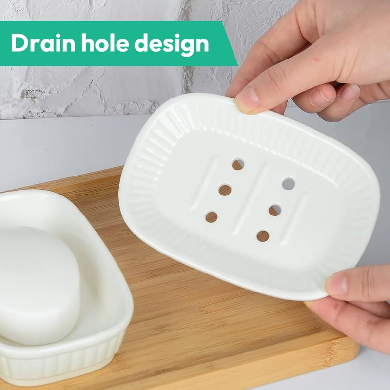 Ruioomeep Soap Dish with Drain Soap Holder Ceramic Soap Dish