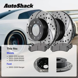 AutoShack Black Hat Drilled and Slotted Brake Rotors with Ceramic Pads Front Brake Rotor Replacement Kit for 2003-2009 Ford Ranger 2003-2004 Mazda B4000 2003-2008 B3000 2003-2010 B2300 SCD833-R64031PR