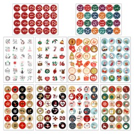 Andiker 10 Sheets Christmas Advent Calendar Number Stickers, 1 to 24 Numbers Christmas Countdown Label Stickers for DIY Crafts Candy Sealing Gift Decoration