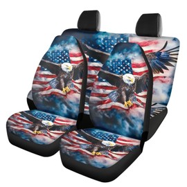 Wideasale American Flag Eagle Car Seat Covers Full Set Universal Car Front and Rear Seat Covers Cushion Set Auto Accessories Interior Protector Universal Fit for Most Car Truck SUV Vans