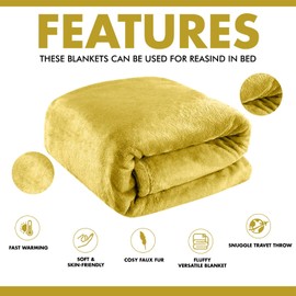 Lions Fleece Throw Blanket - 100% Polyester, Ultra Soft Faux Fur Extra Large Warm Cosy Plain Solid Large Blankets for Sofa Bed Settee Couch (Ochre, 150x200cm)