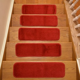 Stair Tread Treads Indoor 7 inch x 24 inch Machine Washable Skid Slip Resistant Carpet Stair Tread Treads Comfy Collection (Set of 7, Red)