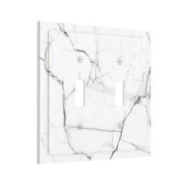 Lhdlnn White Marble Light Switch Cover Decorative Double Toggle Wall Plate 2 Gang Switchpalte Electrical Faceplate for Kitchen Bedroom Bathroom 5" x 4.9"