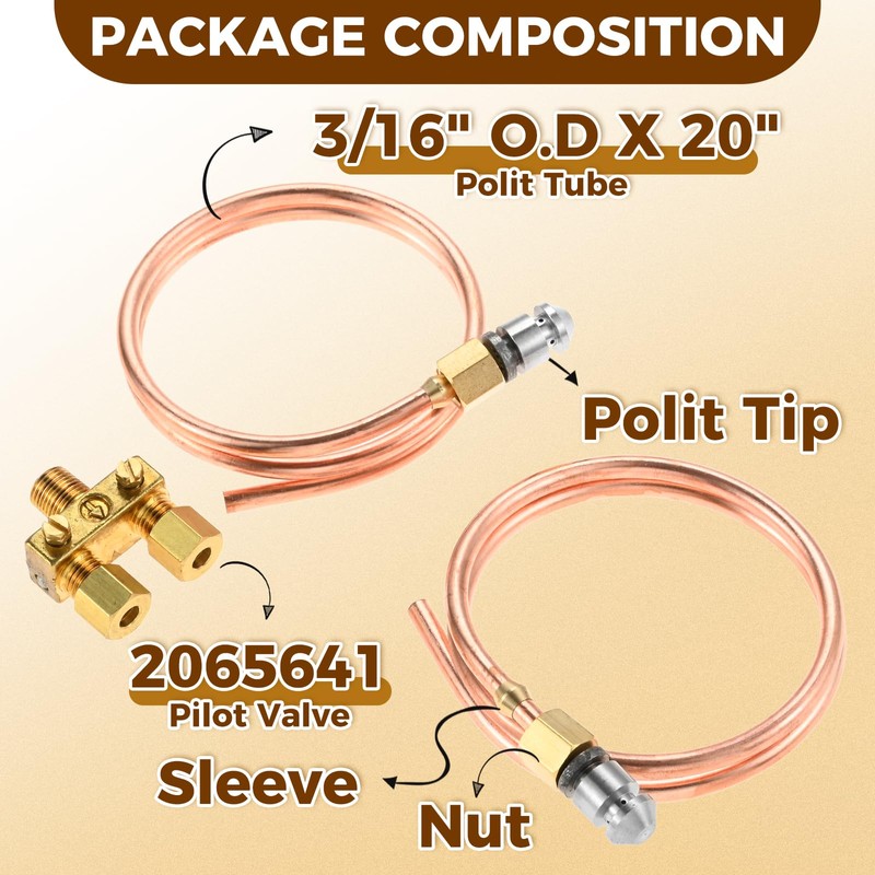 Pilot Tube 3/16" O.D X 20" Copper Pipe Bendable Range
