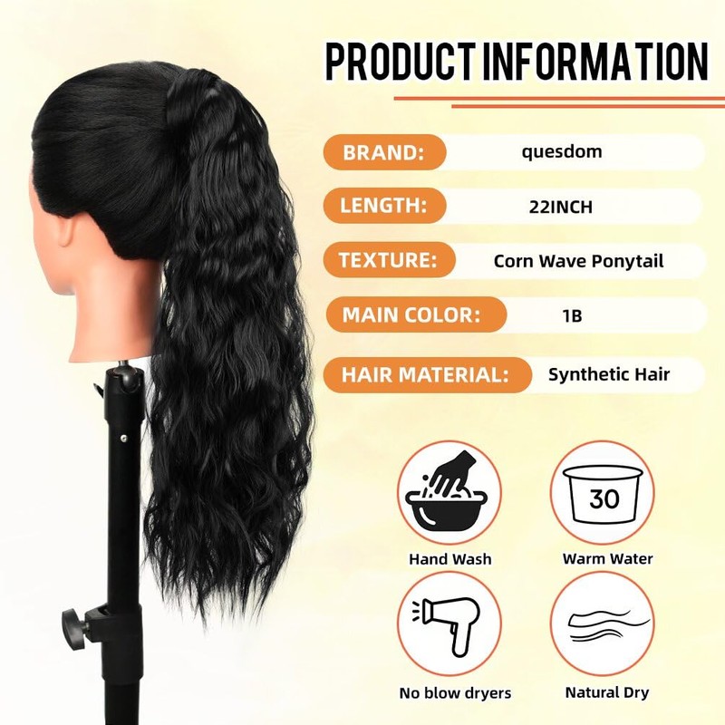 quesdom Corn Wave Ponytail Extension Wrap Around Pony Tail 22