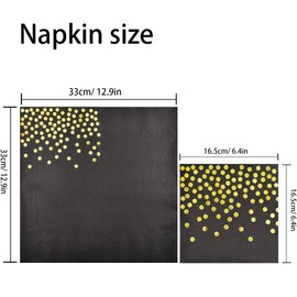 60 Pieces of Polka Dot Party Napkins, 33 x 33 cm Napkins, Restaurant Napkins, Cocktail Napkins, for Events Such as Birthday Parties, Weddings and Holiday Celebrations, Gold, Black