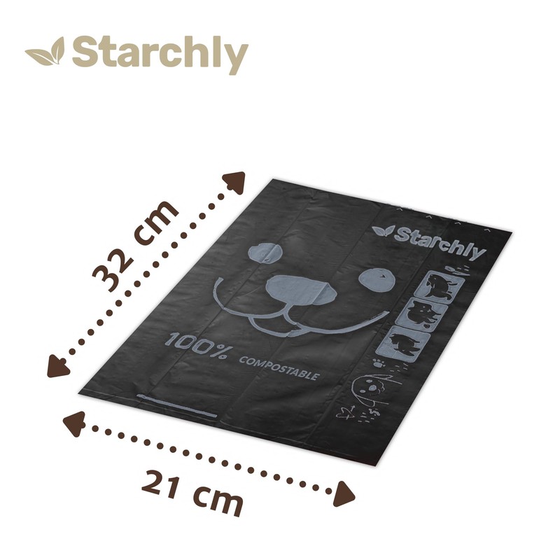 Starchly 120 Bags (8 Rolls of 15) Black Eco-Friendly Leak