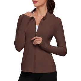 VUTRU Womens Workout Athletic Jackets Zip Up Sport Track Shirts Gym Yoga Sportswear with Pockets (Coffee,M)